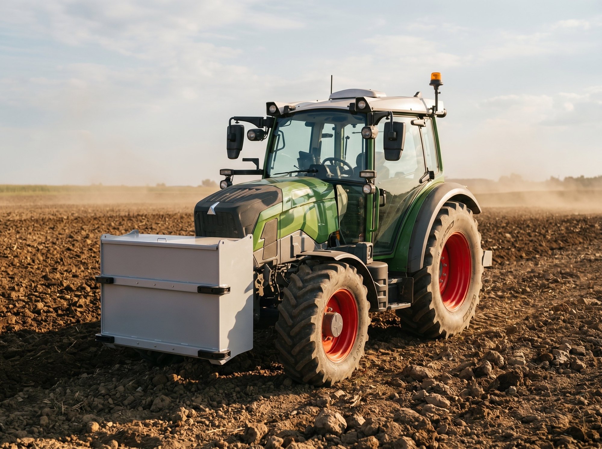 E-Traktor mit Multi-Use-Wechselbatterie auf dem Feld